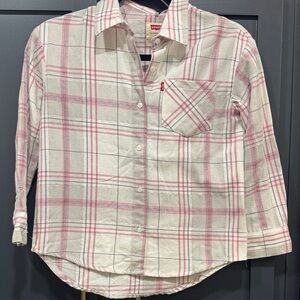 Levi's Kids Button Down Shirt - Pink and White Plaid
